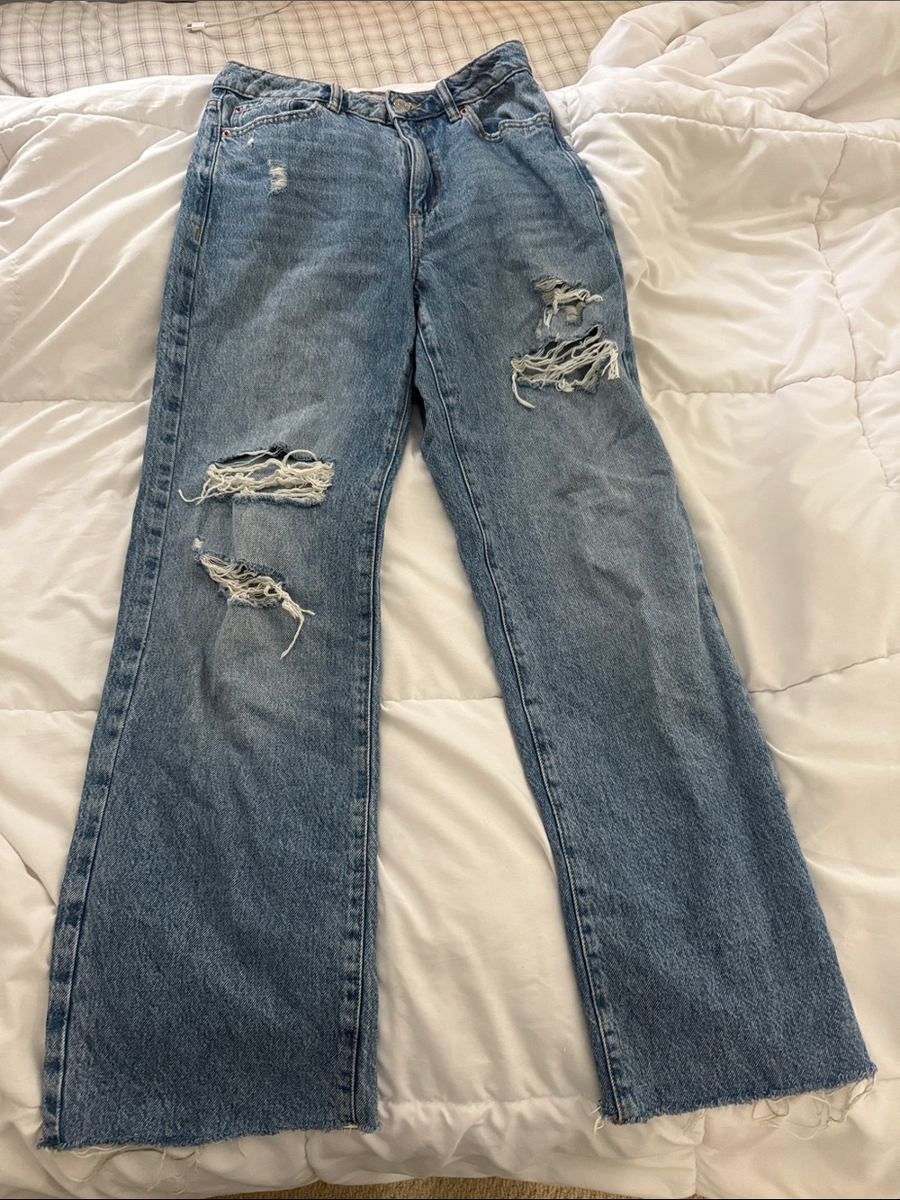 garage High-Rise Distressed Straight-Leg Jeans - Light Blue